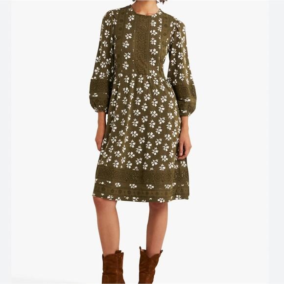 Boden Dresses & Skirts - BODEN Olive Green Floral Babydoll Dress NWT Sz 10R Boho Prairie Whimsical